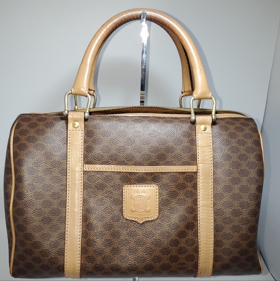 Celine Vintage Boston Bag 1 OPEN POCKET IN FRONT Macadame Coated  Canvas . - Picture 11 of 16